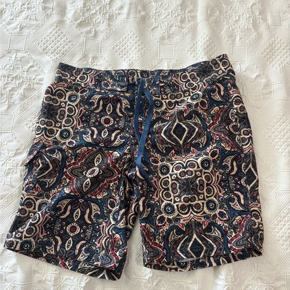 OKANU Women's Multicolor Swim Board Shorts Size 12 Blue Red Cream